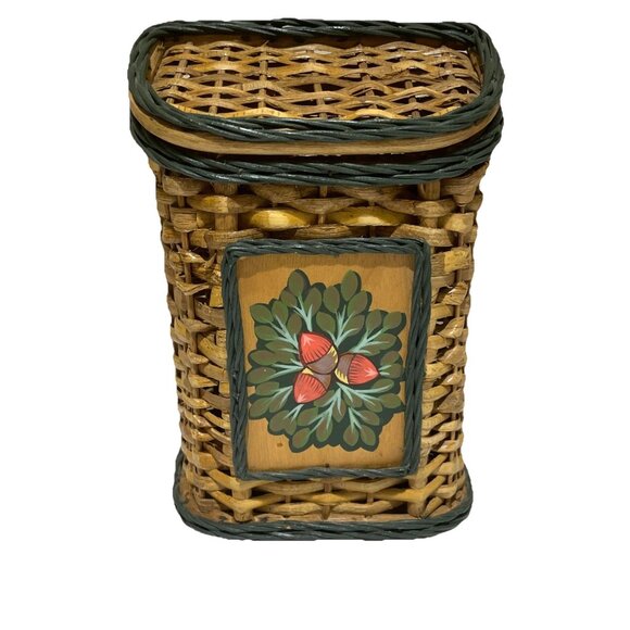 Vintage Woven Wicker Hanging Wall Pocket Basket Americana Forest Cottagecore - Picture 1 of 13